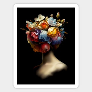 Flower Head Woman Old Painting Magnet